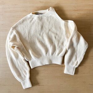Fengnibuke Cream Chunky Knit Sweater | Balloon Sleeve | Size L (Fits XS)